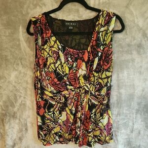 Tribal Women's Vibrant Floral Sleeveless Blouse. Size Large
